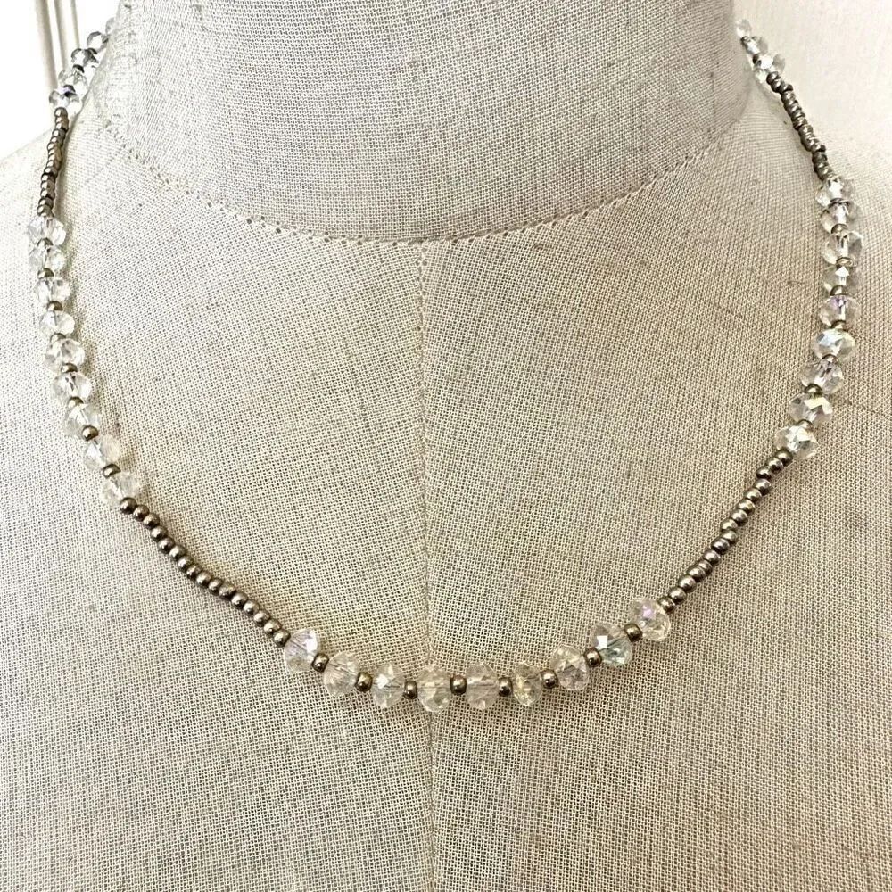 Silver tone clear crystal beaded necklace